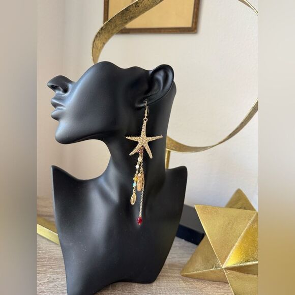 Gold Starfish Dangle Earrings N888 - Picture 4 of 4